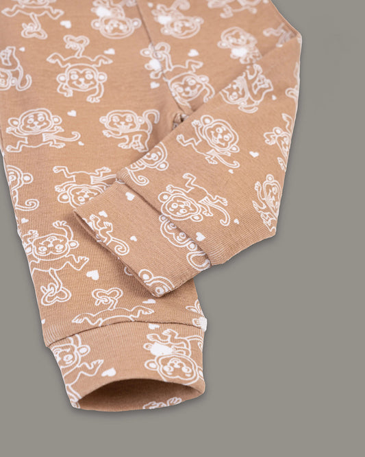 Kaarpas Brown PJ Set-Jumping Monkey-Organic Cotton-For Infants