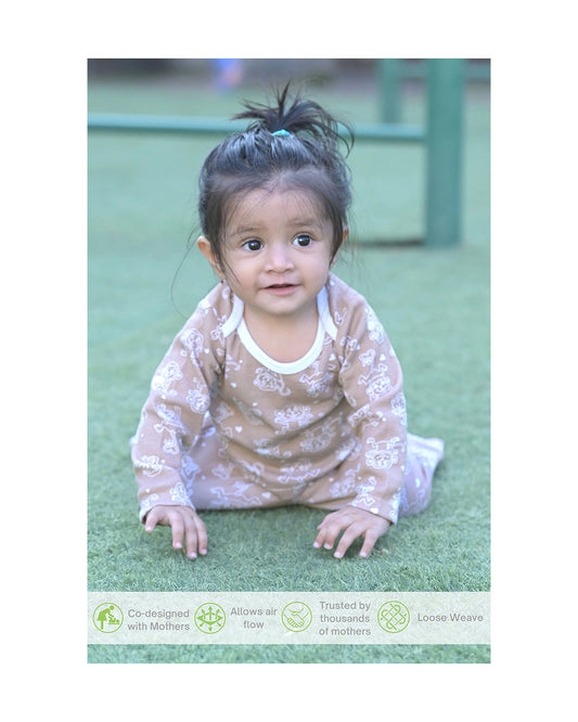 Kaarpas Brown PJ Set-Jumping Monkey-Organic Cotton-For Infants