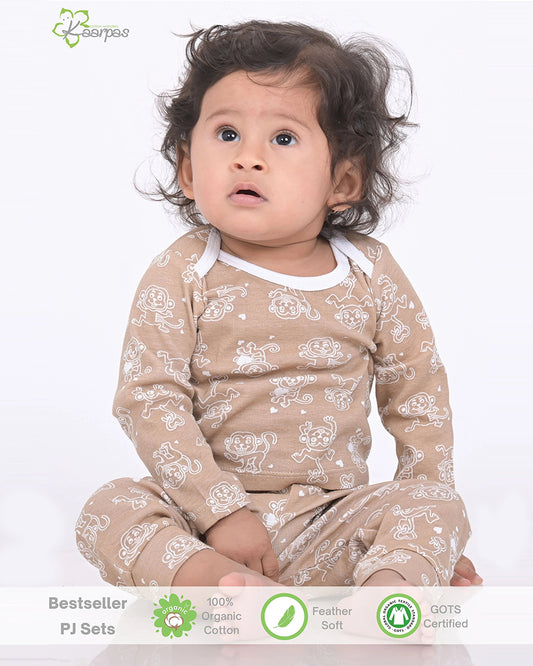 Kaarpas Brown PJ Set-Jumping Monkey-Organic Cotton-For Infants