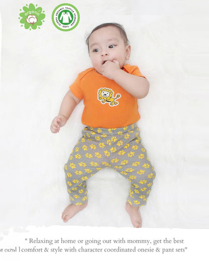 Kaarpas Orange and Grey Onesie-Bodysuit Set-Lion And Paws-Organic Cotton-For Infants