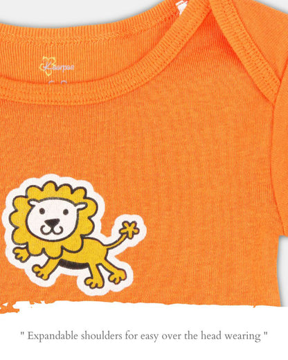 Kaarpas Orange and Grey Onesie-Bodysuit Set-Lion And Paws-Organic Cotton-For Infants