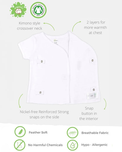 Kaarpas White Short Sleeves Jhabla-Solid-Organic Cotton-For Infants
