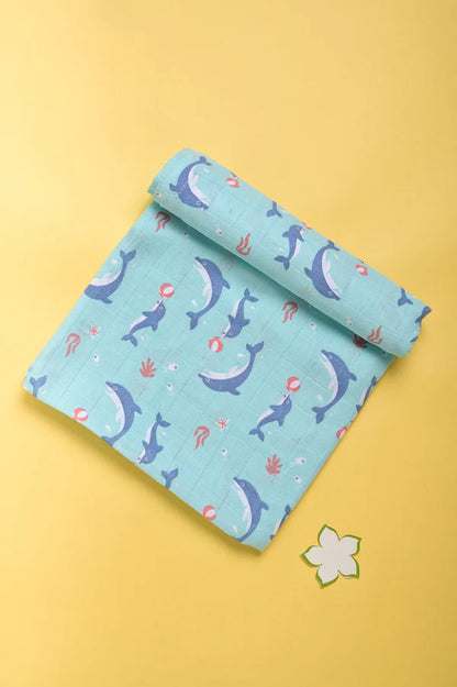 Kaarpas Ocean Dive Dolphin Swaddle-Muslin Cotton-Infant Wraps