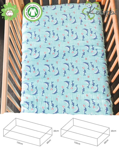 Kaarpas Ocean Dive' Dolphin Cot Bedsheet-GOTS Certified Organic Cotton-For Infants