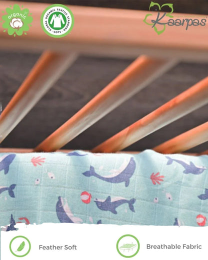 Kaarpas Ocean Dive' Dolphin Cot Bedsheet-GOTS Certified Organic Cotton-For Infants