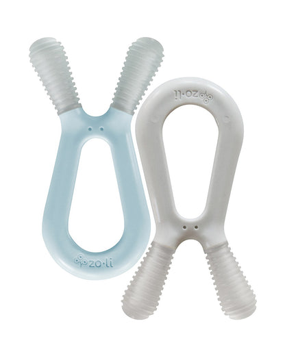 Zoli Dual Nub Bunny Teether-Dual Soft Textured-Soothe Hard to Reach Teeth-Mist & Ash-Pack of 2-6M+