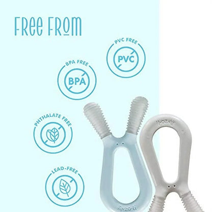 Zoli Dual Nub Bunny Teether-Dual Soft Textured-Soothe Hard to Reach Teeth-Mist & Ash-Pack of 2-6M+