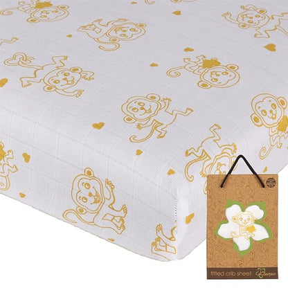 Kaarpas Ocean Dive' Monkey Cot Bedsheet-GOTS Certified Organic Cotton-For Infants