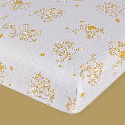 Kaarpas Ocean Dive' Monkey Cot Bedsheet-GOTS Certified Organic Cotton-For Infants