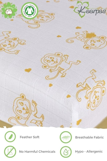 Kaarpas Ocean Dive' Monkey Cot Bedsheet-GOTS Certified Organic Cotton-For Infants