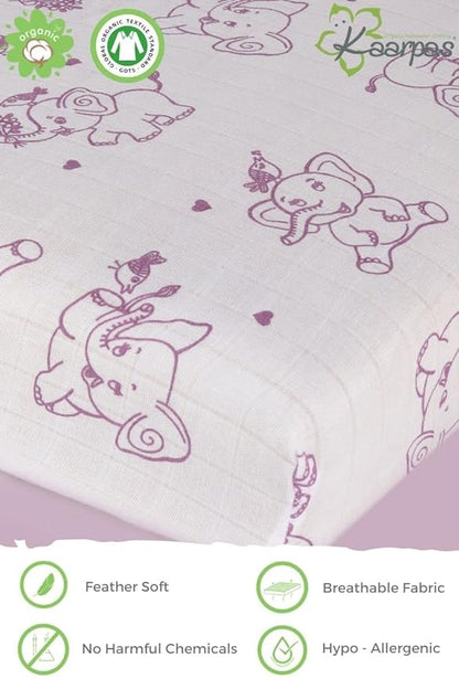 Kaarpas Ocean Dive' Elephant Cot Bedsheet-GOTS Certified Organic Cotton-For Infants