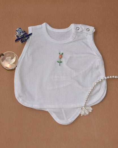 Picksparrow White Jhabla-Bullion Rose Patch-Cotton-For Infants