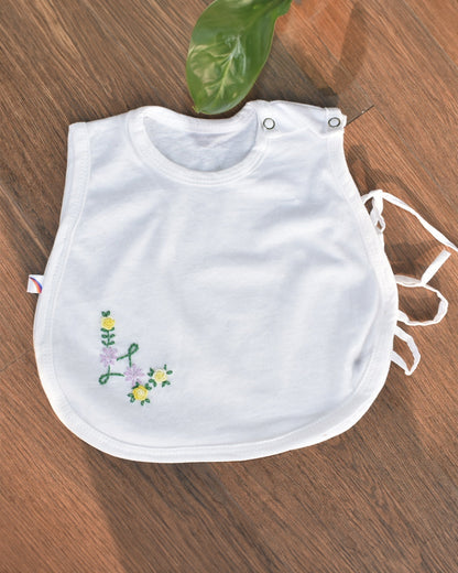 Picksparrow White Jhabla-Bullion Rose-Lazy Daisy Patch-Cotton-For Infants