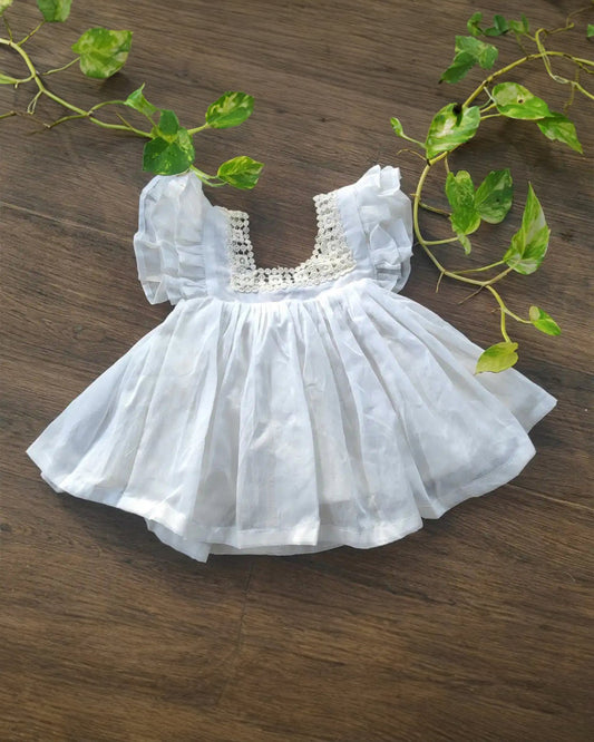 Picksparrow White Frock-Solid-Cotton Silk-For Infants