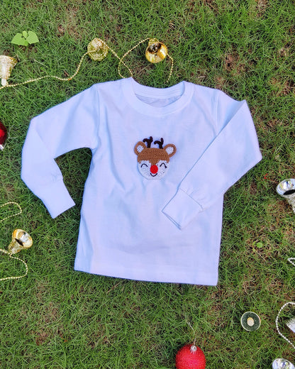 Picksparrow White T-shirt-Reindeer Patch-Cotton-For Infants