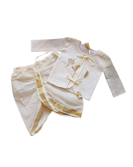 Picksparrow White Jhabla & Dhoti-Leaf-Cotton-For Infants