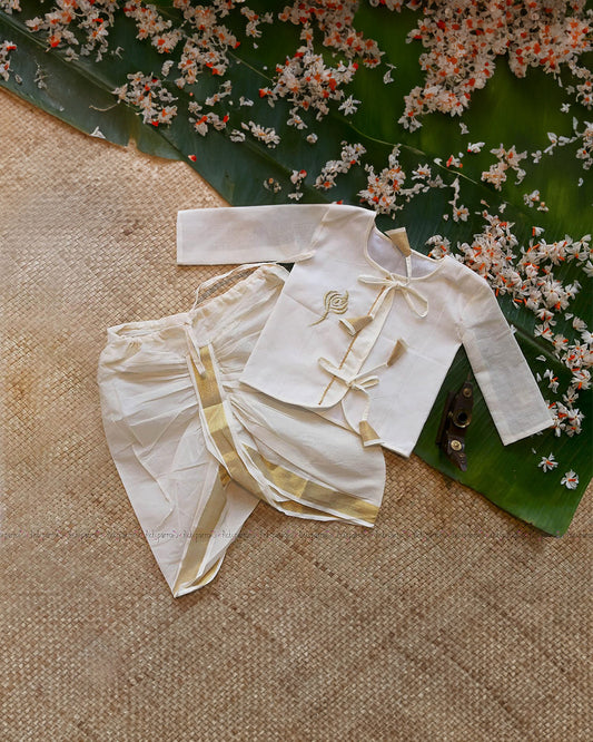 Picksparrow White Jhabla & Dhoti-Leaf-Cotton-For Infants