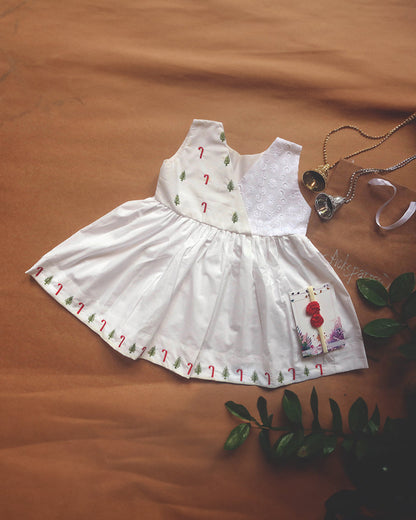 Picksparrow White Wrap Neck Frock Dress-Embroidered-Cotton-For Infants