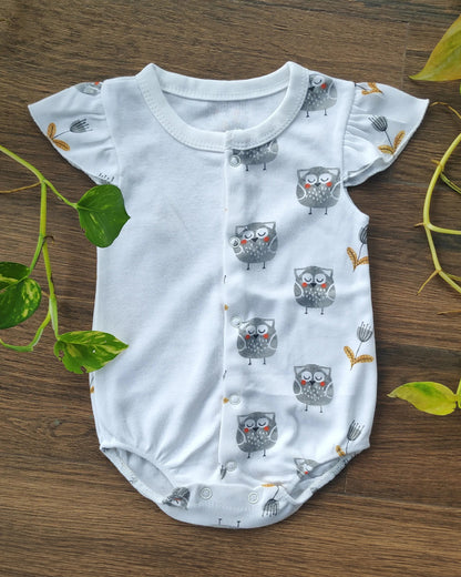 Picksparrow White Bodysuit-Owl-Cotton-For Infants