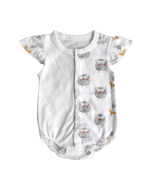 Picksparrow White Bodysuit-Owl-Cotton-For Infants