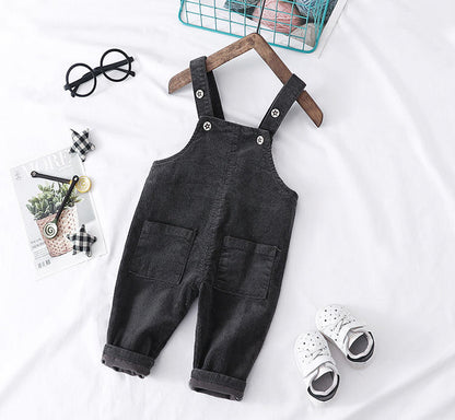 Baby Boo Black Christopher Dungaree-Solid-Corduroy-For Infants