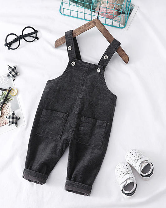 Baby Boo Black Christopher Dungaree-Solid-Corduroy-For Infants
