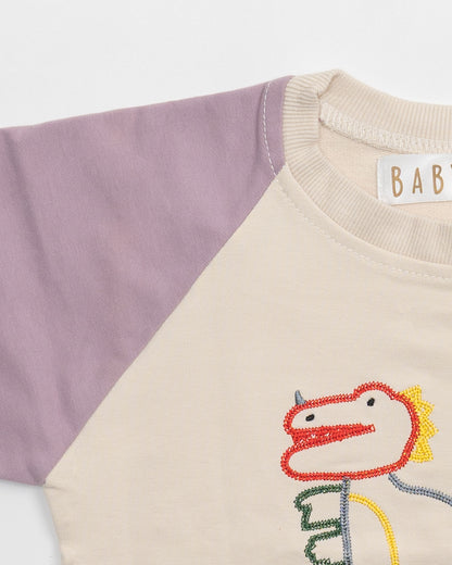 Baby Boo Purple & Blue Dinosaur Sweatshirt-Printed-Cotton-For Infants