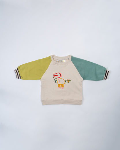 Baby Boo Green Dinosaur Sweatshirt-Embroidered-Cotton-For Infants