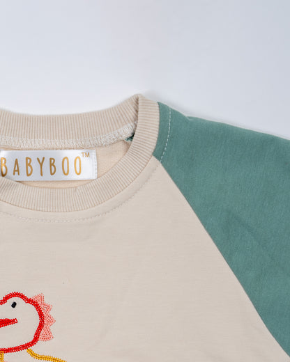 Baby Boo Green Dinosaur Sweatshirt-Embroidered-Cotton-For Infants