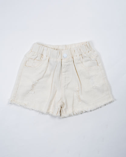 Baby Boo White Evie Shorts-Solid-Soft Denim-For Infants