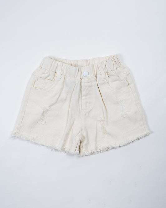 Baby Boo White Evie Shorts-Solid-Soft Denim-For Infants