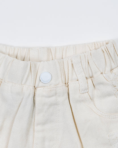 Baby Boo White Evie Shorts-Solid-Soft Denim-For Infants