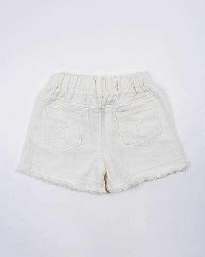 Baby Boo White Evie Shorts-Solid-Soft Denim-For Infants