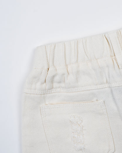 Baby Boo White Evie Shorts-Solid-Soft Denim-For Infants