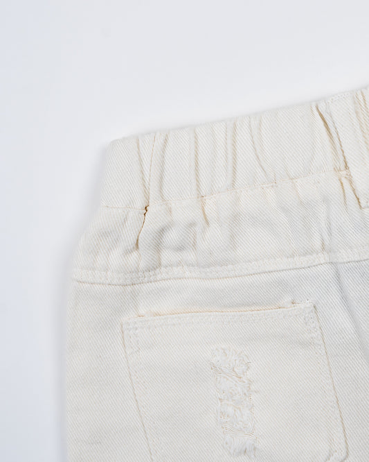 Baby Boo White Evie Shorts-Solid-Soft Denim-For Infants