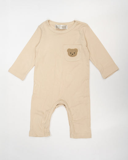 Baby Boo Beige Sleepsuit-Cotton-Solid-For Infants
