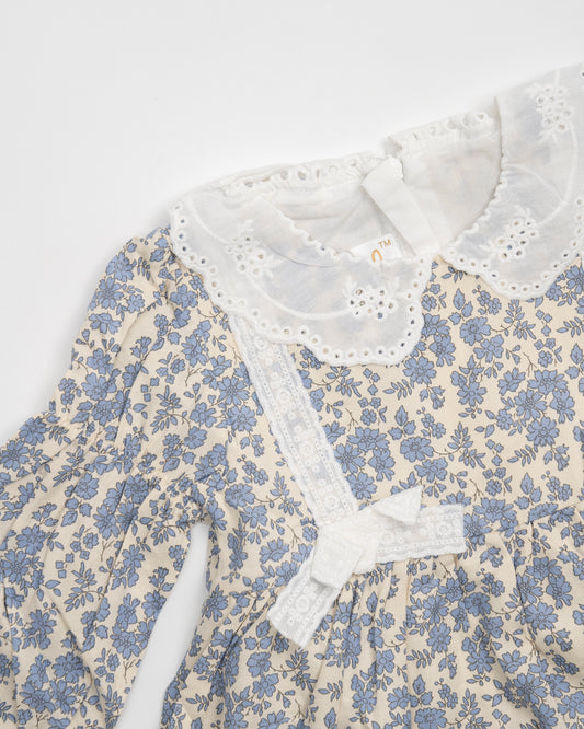 Baby Boo Blue Hannah Floral Frock Dress-Printed-Cotton-For Infants