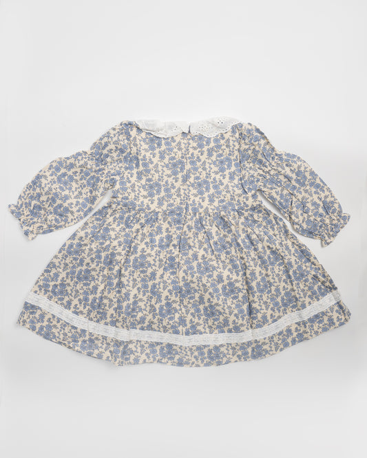 Baby Boo Blue Hannah Floral Frock Dress-Printed-Cotton-For Infants