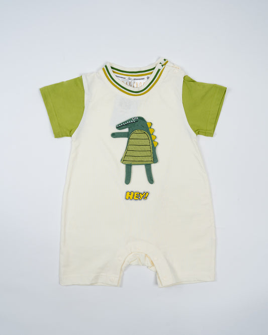 Baby Boo White & Green Hey Romper-Printed-Cotton-For Infants