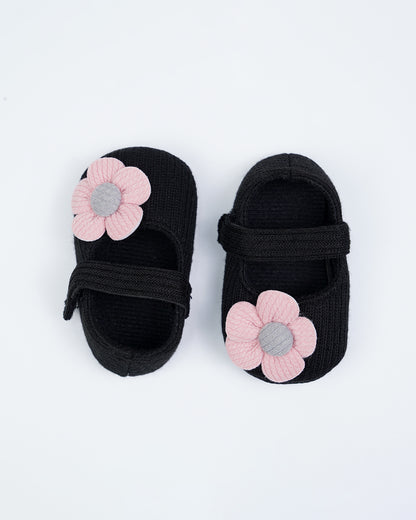 Baby Boo Black with Pink Flower Velcro Bellies For Infants