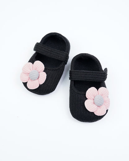 Baby Boo Black with Pink Flower Velcro Bellies For Infants