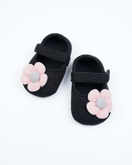 Baby Boo Black With Pink Flower Velcro Bellies For Infants