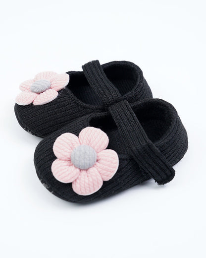 Baby Boo Black with Pink Flower Velcro Bellies For Infants