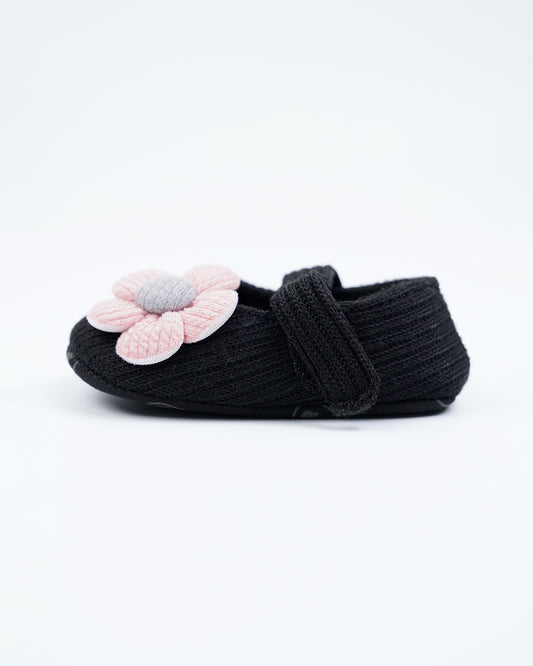 Baby Boo Black With Pink Flower Velcro Bellies For Infants