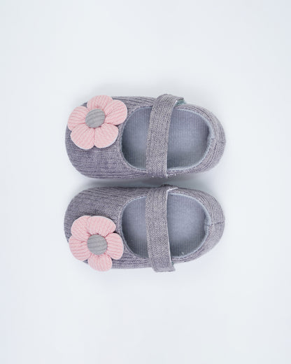 Baby Boo Grey With Pink Flower Velcro Bellies For Infants