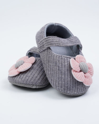 Baby Boo Grey With Pink Flower Velcro Bellies For Infants