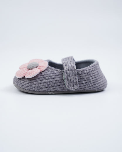 Baby Boo Grey With Pink Flower Velcro Bellies For Infants