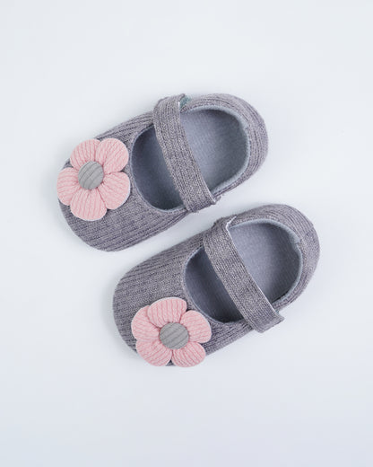 Baby Boo Grey With Pink Flower Velcro Bellies For Infants