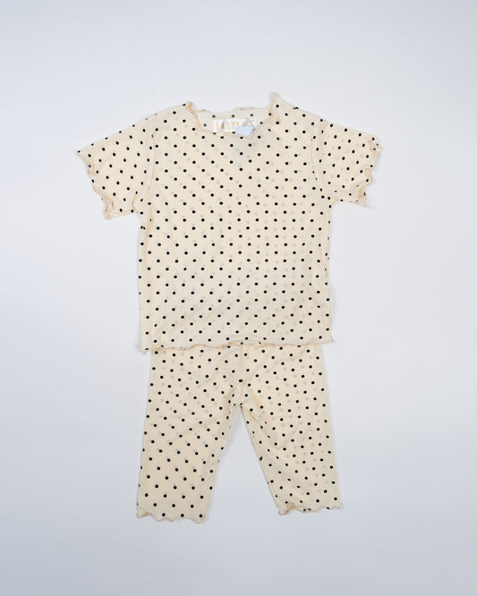 Baby Boo Apricot Riffy Nightsuit-Polka Dots-Polyester-For Infants