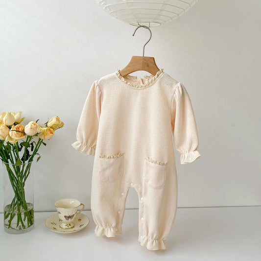 Baby Boo Beige Rory Romper-Solid-Cotton-For Infants